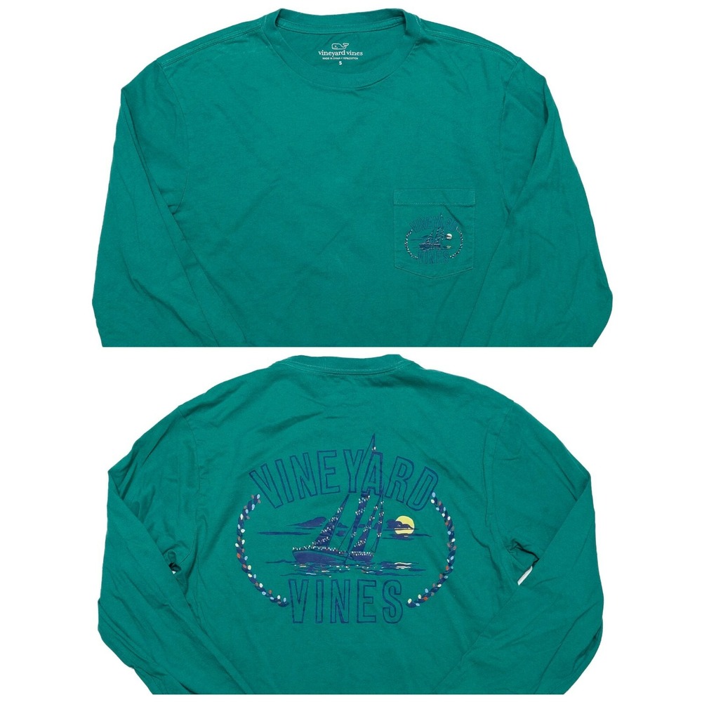 VINEYARD VINES Men's Long Sleeve Pocket T-Shirt Sailboat Green Small S‎